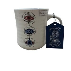 Stay Wild Moon Child Evil Eye Hand Painted Ceramic Mug White Blue Good Vibes NEW